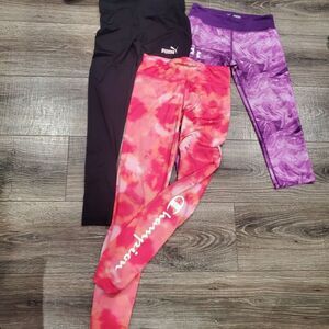 Girls Leggings Size 10-12 Champion, Under Armor, And Puma Leggings 3 Pieces
